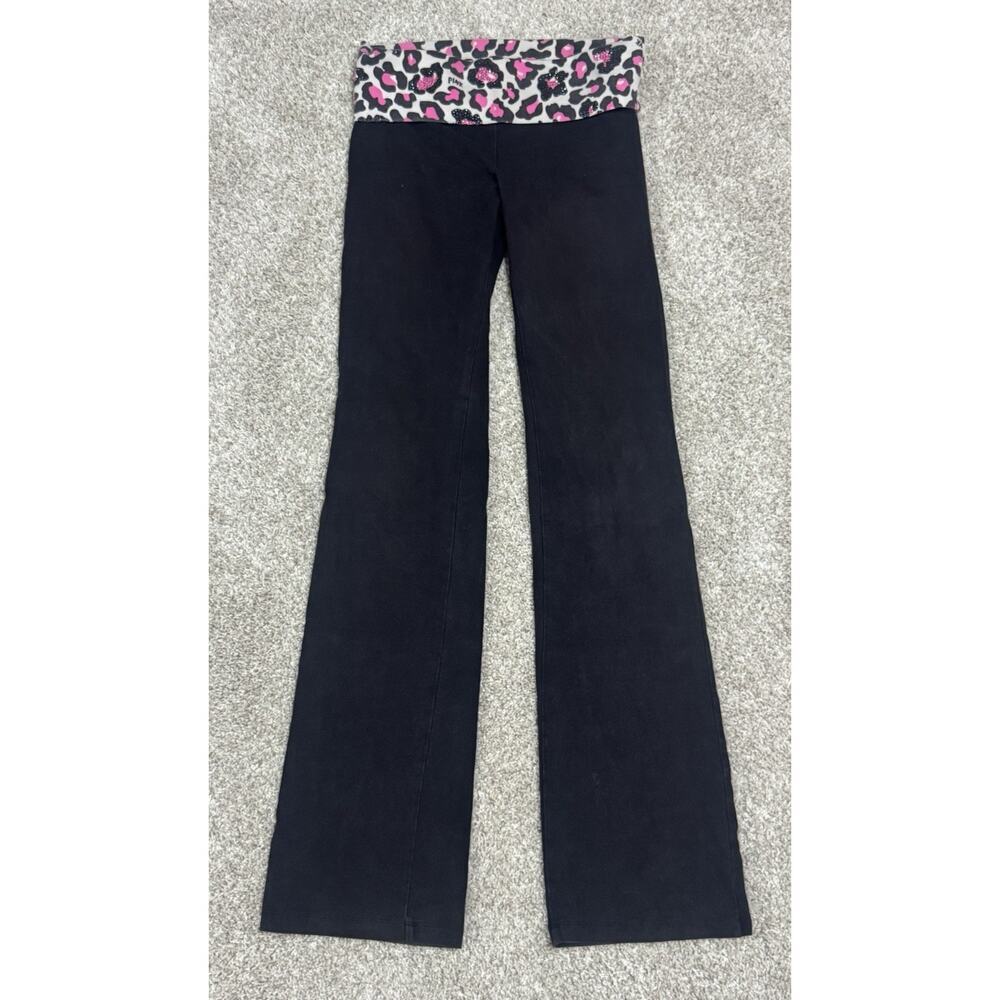 Y2K VTG Victoria’s Secret PINK Leopard Bling Fold Over Yoga Flare Leggings Sz XS - Picture 2 of 9